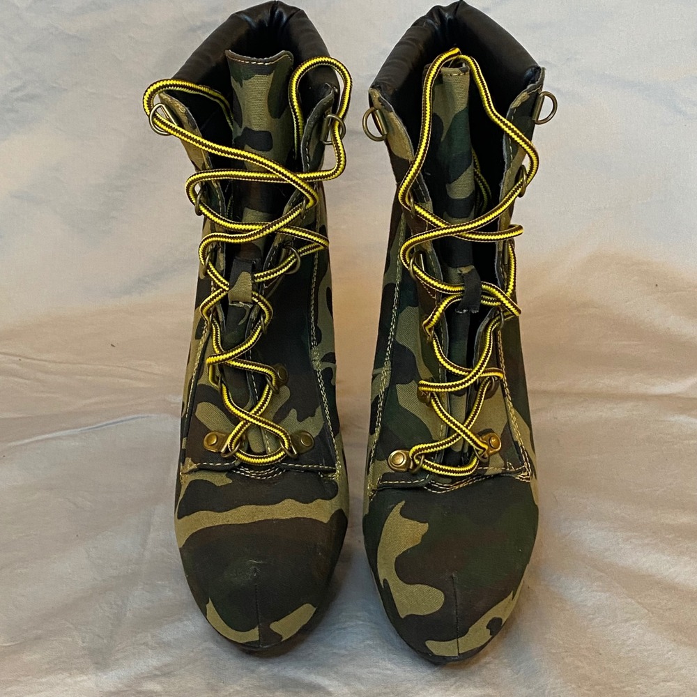 Womens Camouflage Platform Stiletto Heel Lace Up‎ Ankle Boots Size 8